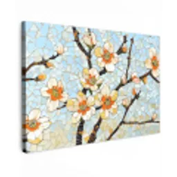 Bloesems - Wit - Mozaïek - Tak Tuinposter op houten frame 2 cm dik klein -3d