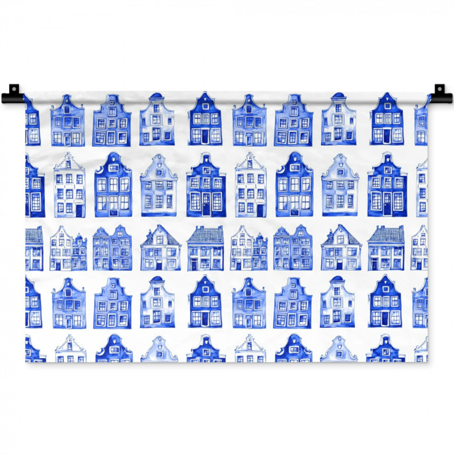 Patroon - Huizen - Blauw Wandkleed katoen klein 269 -zz3d