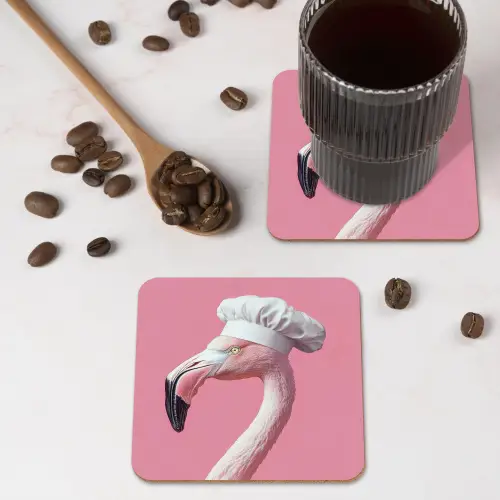 Flamingo - Roze - Koksmuts - Vogel onderzetter kurk middel -sfeer2