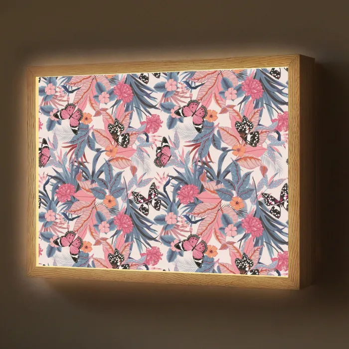 Tropisch - Zomer - Vlinder - Perzik Light Box met batterij (Wandlamp) middel 907 -z3d_website
