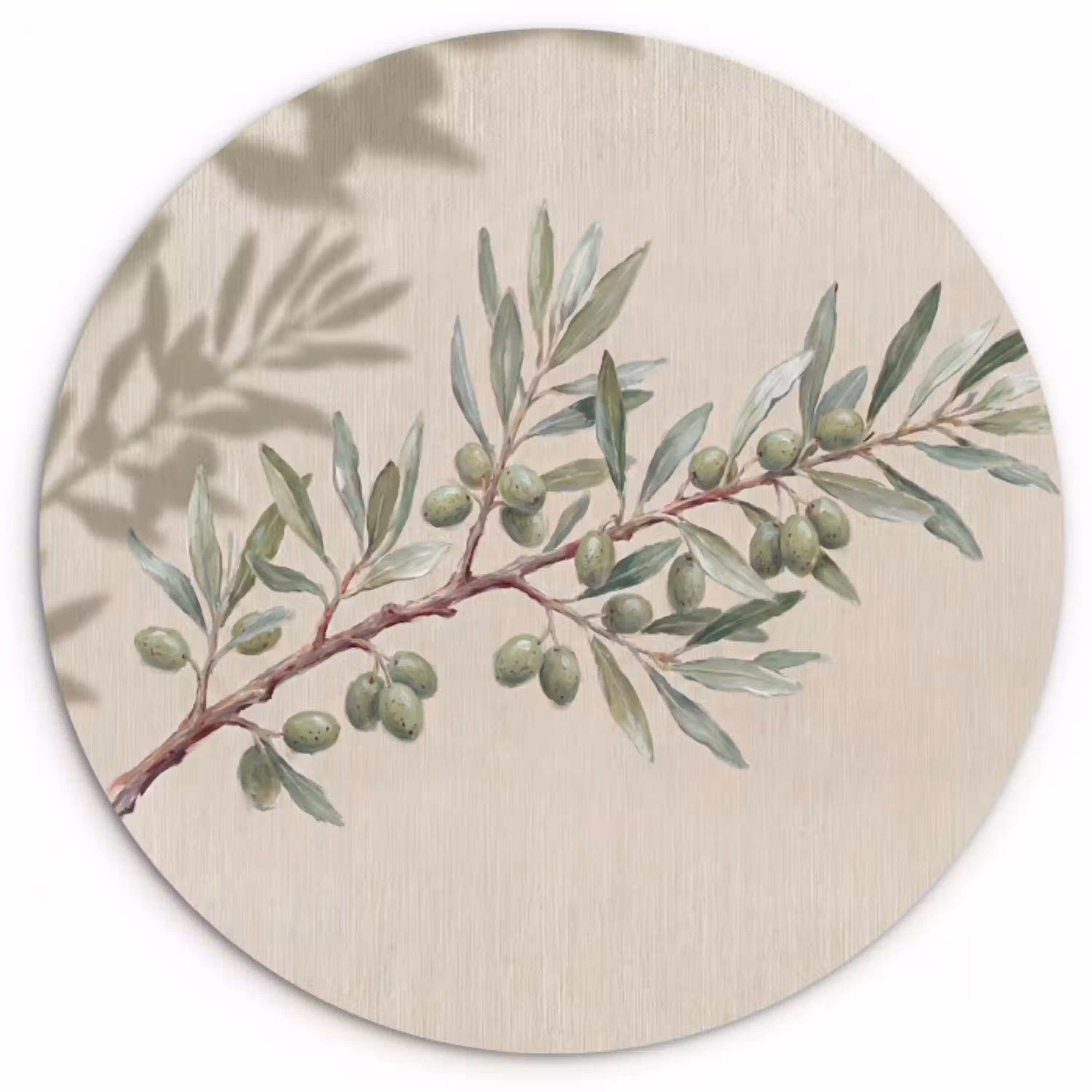 Olijftak - Bladeren - Natuur - Groen - Beige Wandcirkel kunststof plaat 5mm dik klein -3d