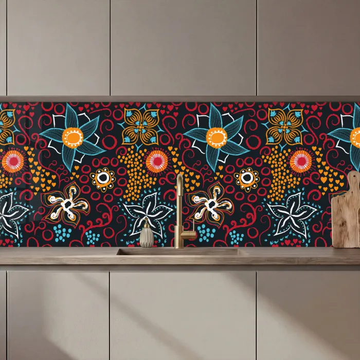 Bloemen - Rood - Patronen keuken achterwand 2 middel 871 zz_3dshopping