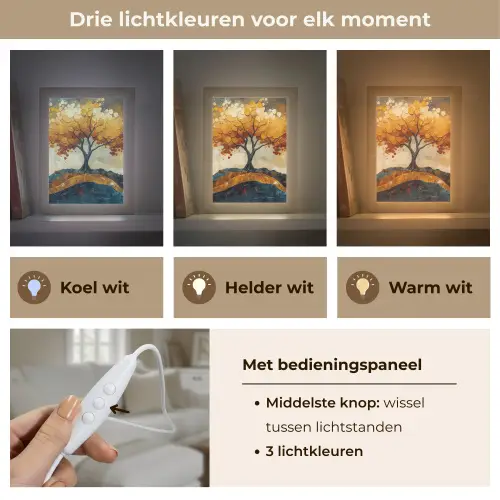 Boom - Natuur - Goud - Modern Light Box met kabel (Tafellamp) klein -USP_lichtkleurNL
