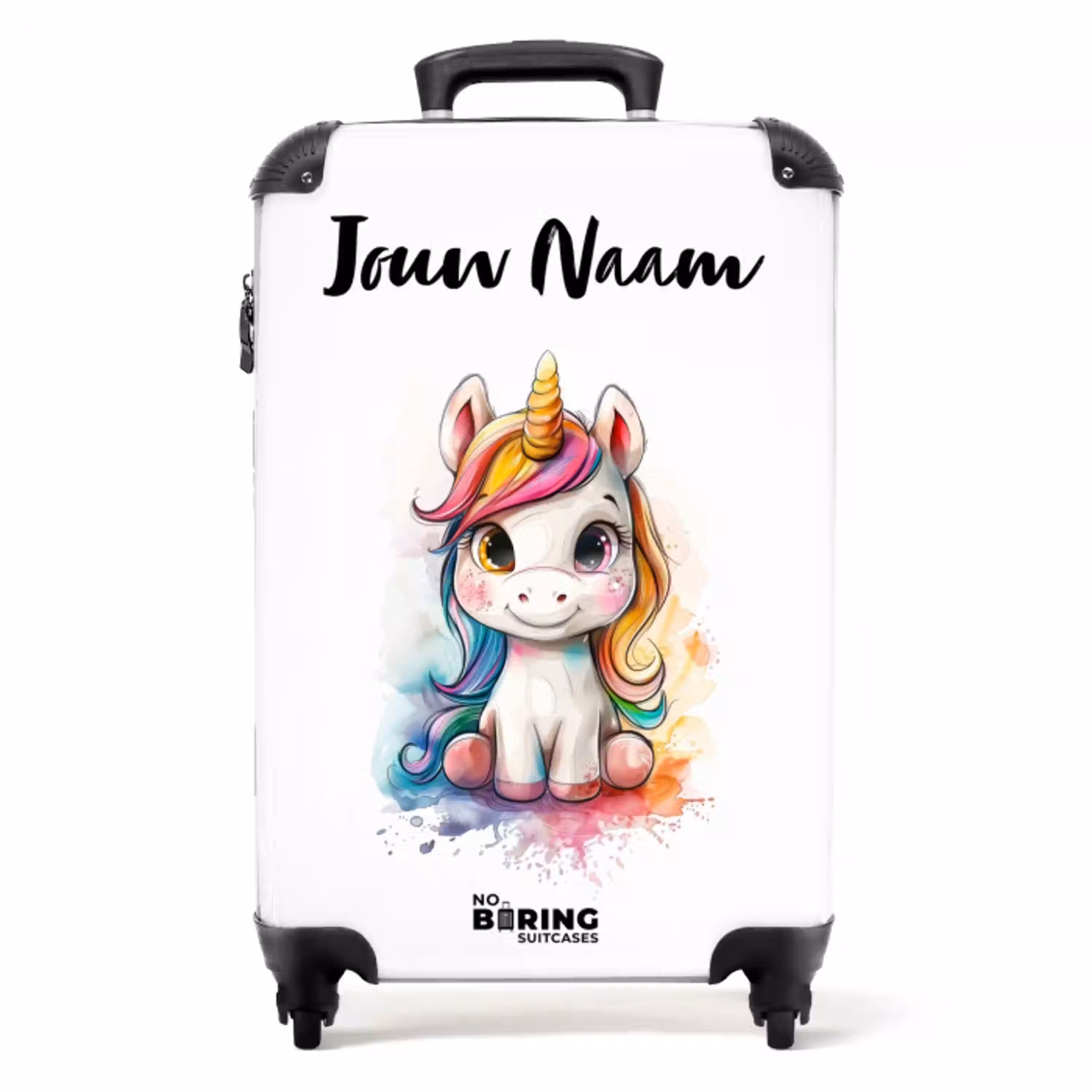 Witte Eemhoorn met Kleurrijke Manen en Verfspatten NBS - Handbagage koffer - Kinderen Unisex middel -productfoto_recht