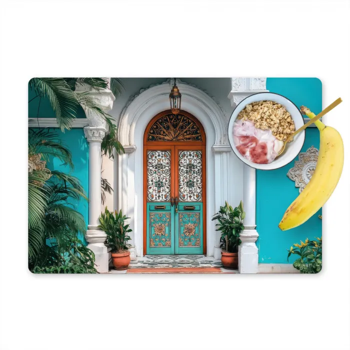 Zuilen - Sierlijke - Deur - Blauw Placemat vinyl groot -zzzproduct_Kitchenyeah-website