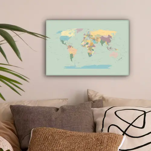 Wereldkaart - Realistisch - Kaart canvas 2cm klein -sfeer1