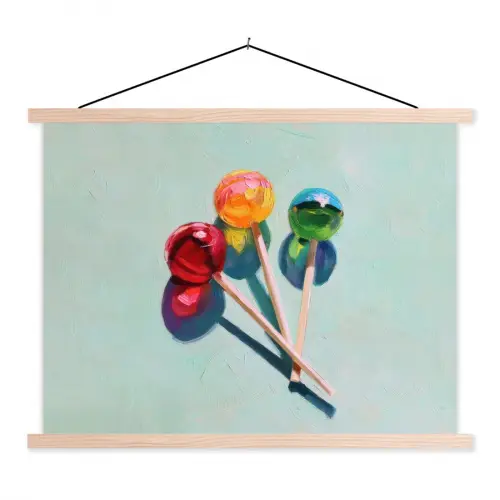 Lollys - Schaduw - Drie - Blauw textielposter latten blank klein -3d