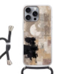 Abstract - Cirkel - Modern - Beige - Zwart - Minimalistisch Hoesje iPhone 16 Pro Max met koord klein -3d