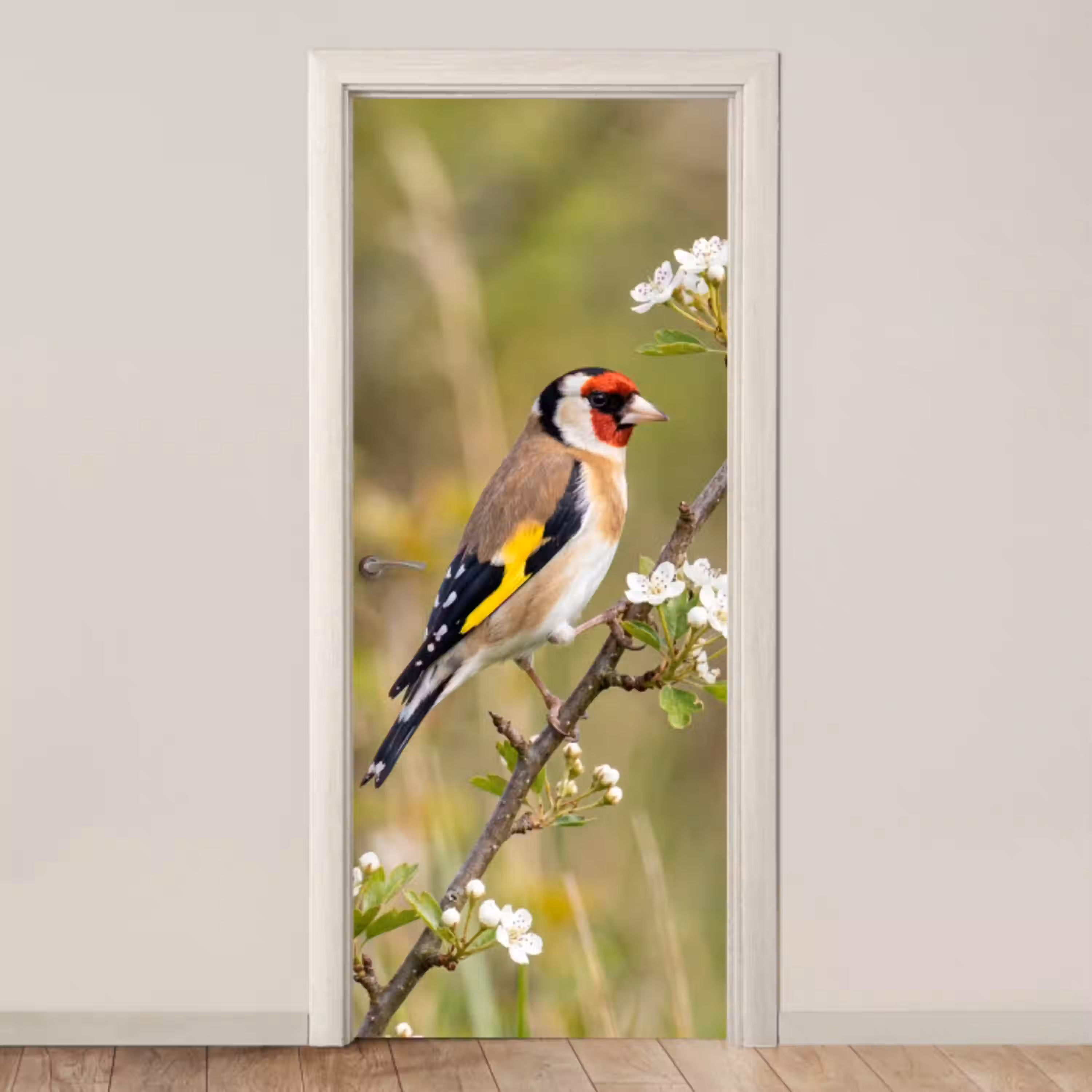 Putter - Bloesem - Lente - Natuur - Kleurrijk deurposter klein -3d_beige