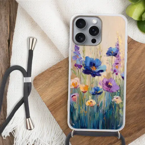 Zomers - Wilde bloemen - Penseelstreken Hoesje iPhone 16 Pro Max met koord klein -sfeer4