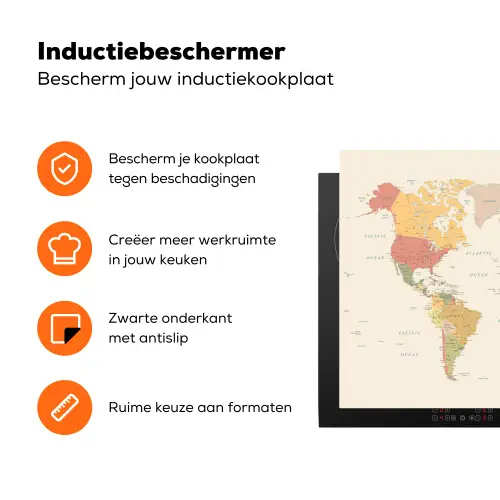 Wereldkaart - Realistisch - Beige Inductie beschermer vinyl 3mm klein -zzzzzzz-td-ups