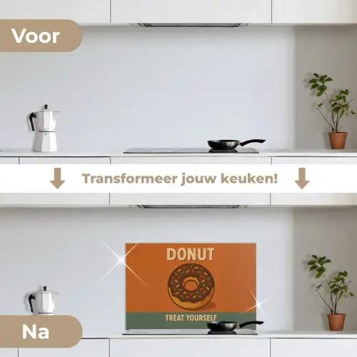Donut - Spikkels - Kleurrijk - Quote keuken achterwand spatscherm klein -voor_na_NL