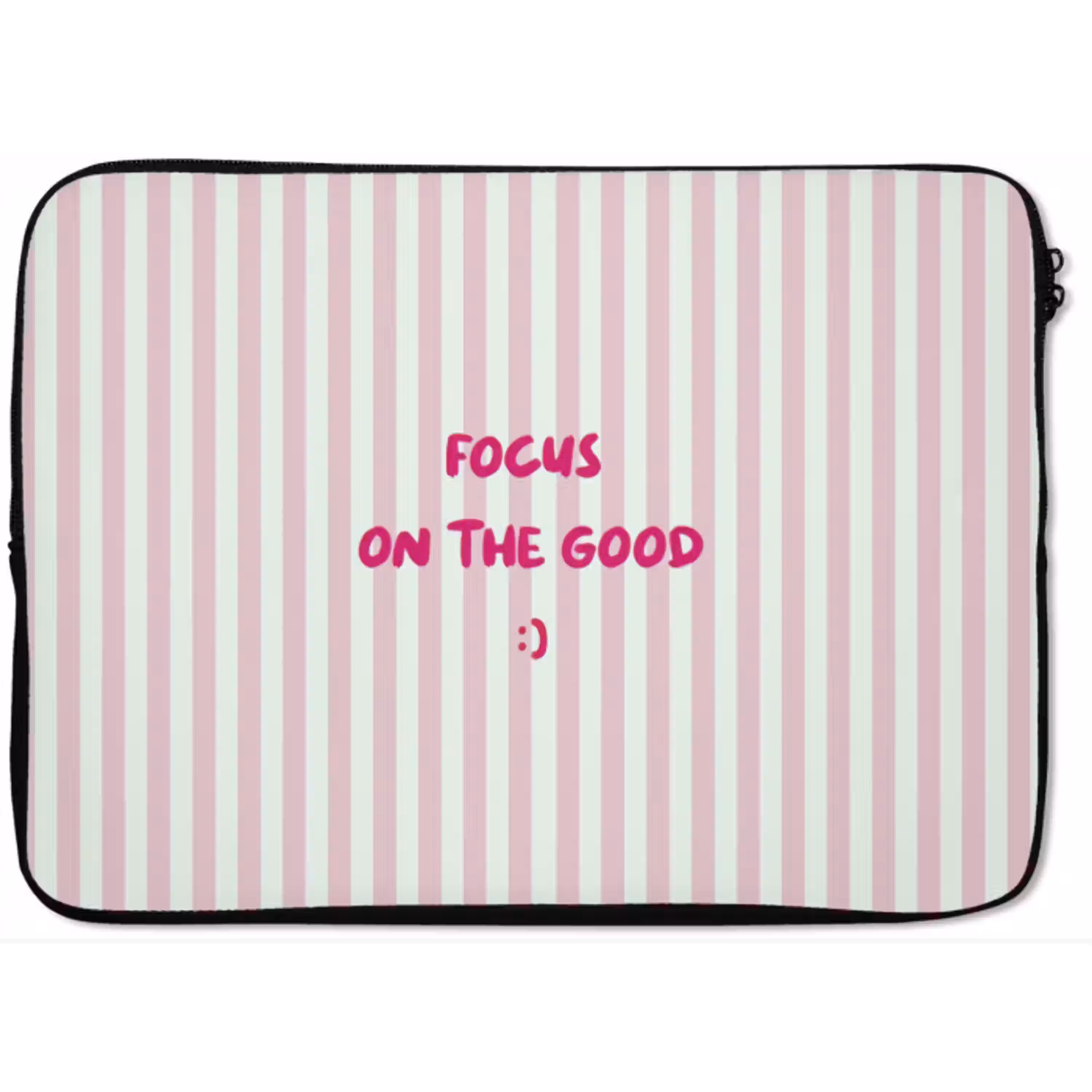 Focus on the good - Strepen - Roze - Smiley laptophoes neopreen klein -zkaufland3dotto