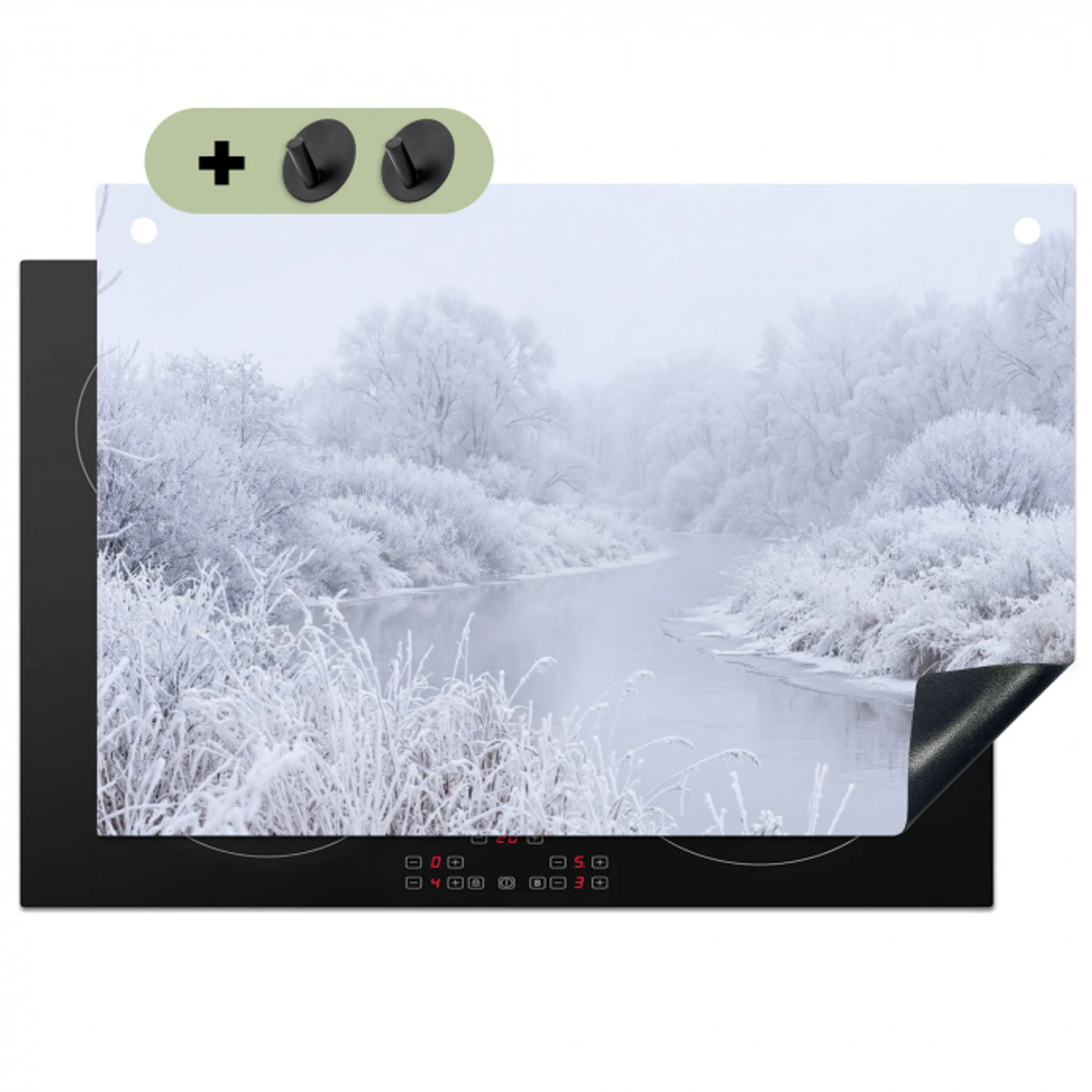 Rivier - Sneeuw - Bos - Winter - Schilderachtig Inductie beschemer met haakjes klein -3d