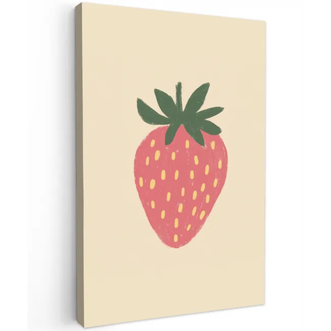 Aardbei - Minimalistisch - Rood - Fruit Tuinposter op houten frame 2 cm dik klein -3d