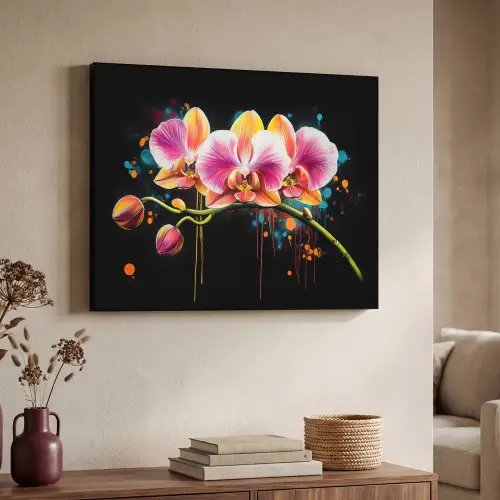 Orchidee - Graffiti - Kleurrijk - Bloemen - Abstract Textielframe zwart klein -sfeer3