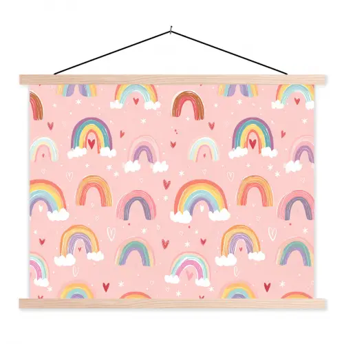 Regenboog - Patroon - Pastel textielposter latten blank klein -3d