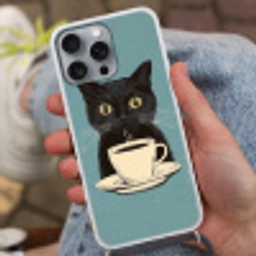 Kat - Zwart - Koffie - Minimalistisch Hoesje iPhone 16 Pro Max met koord klein -sfeer3