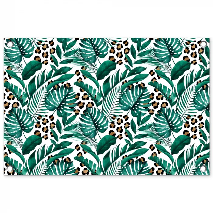 Palmblad - Panterprint - Tropical tuinposter los doek klein -3d