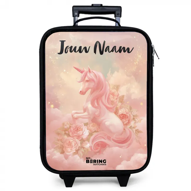 Kinderkoffer met naam - Eenhoorn - Wolken - Roze
