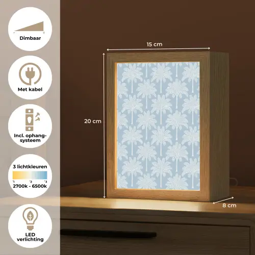 Palmboom - Modern - Blauw Light Box met kabel (Tafellamp) klein 925 -USP_NL