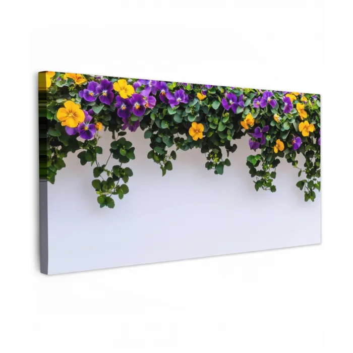 Bloemen - Muur - Geel - Paars Tuinposter op houten frame 2 cm dik xxl -3d