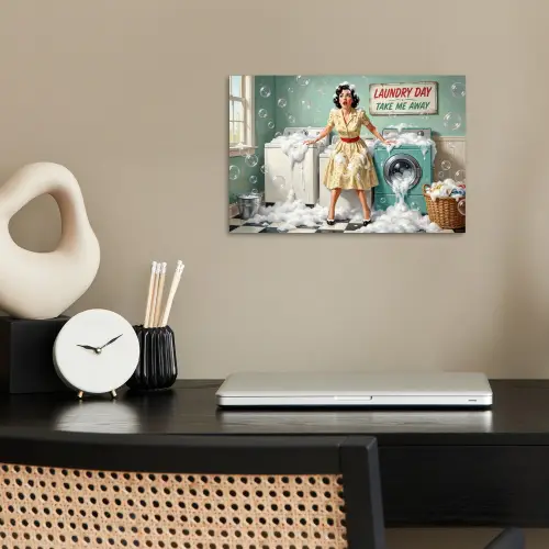 Retro - Blauw - Vrouw poster papier klein -sfeer1