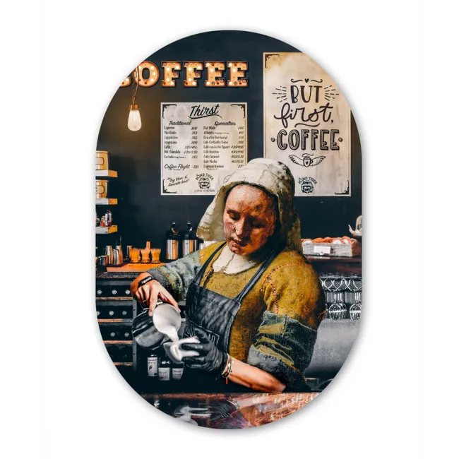 Muurovaal - Melkmeisje - Barista - Koffie - Vintage - Kunst - Abstract - Schilderij - Oude meesters