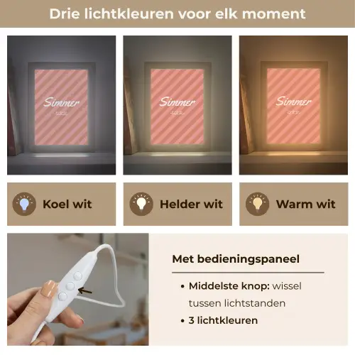 Simmer - Hartjes - Strepen - Roze Light Box met kabel (Wandlamp) klein -USP_lichtkleurNL