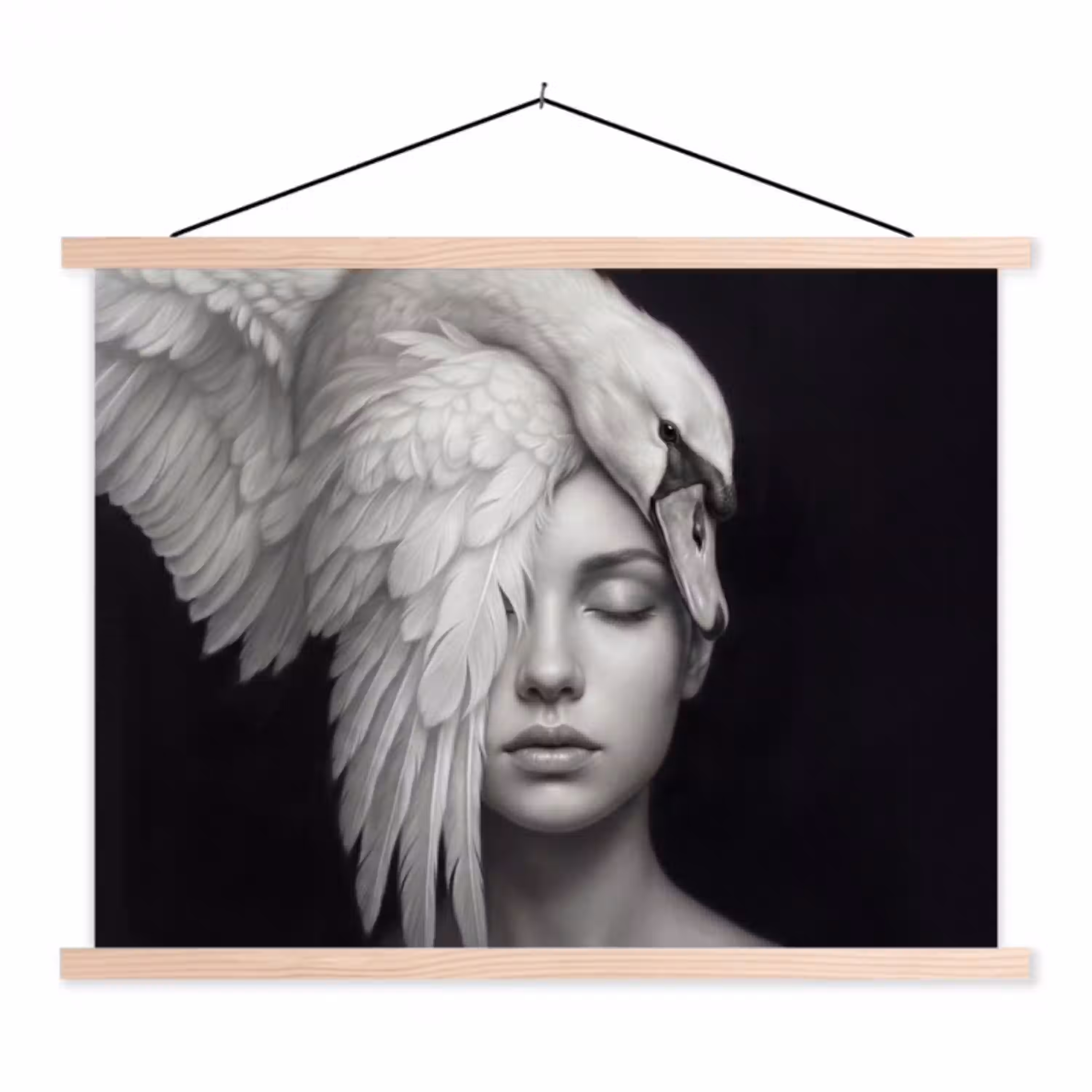 Portret - Zwaan - Zwart - Wit textielposter latten blank klein -3d