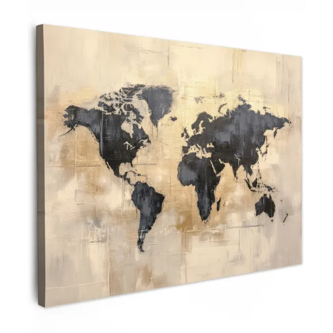 Canvas Print - World map - Gold - Black - Abstract