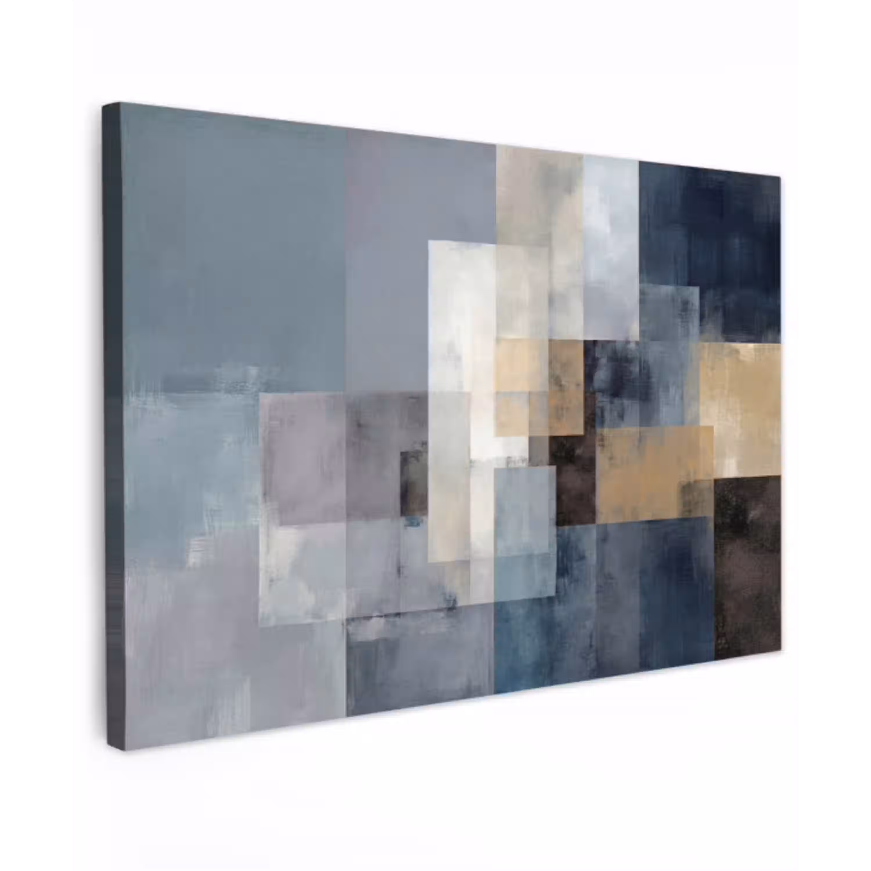 Rechthoeken - Abstract - Blauw Tuinposter op houten frame 2 cm dik klein -3d
