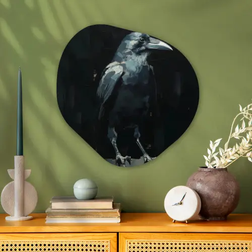 Raaf - Vogels - Zwart Wandcirkel Organisch Aluminium middel -sfeer2