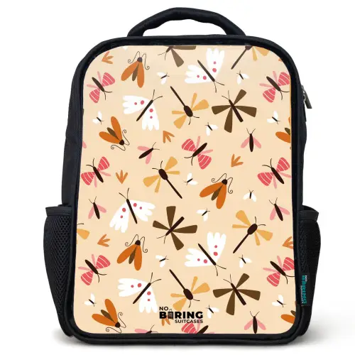 Insectenpatroon in bruin, roze en oranje op beige achtergrond Rugzak - Zwart middel -3d