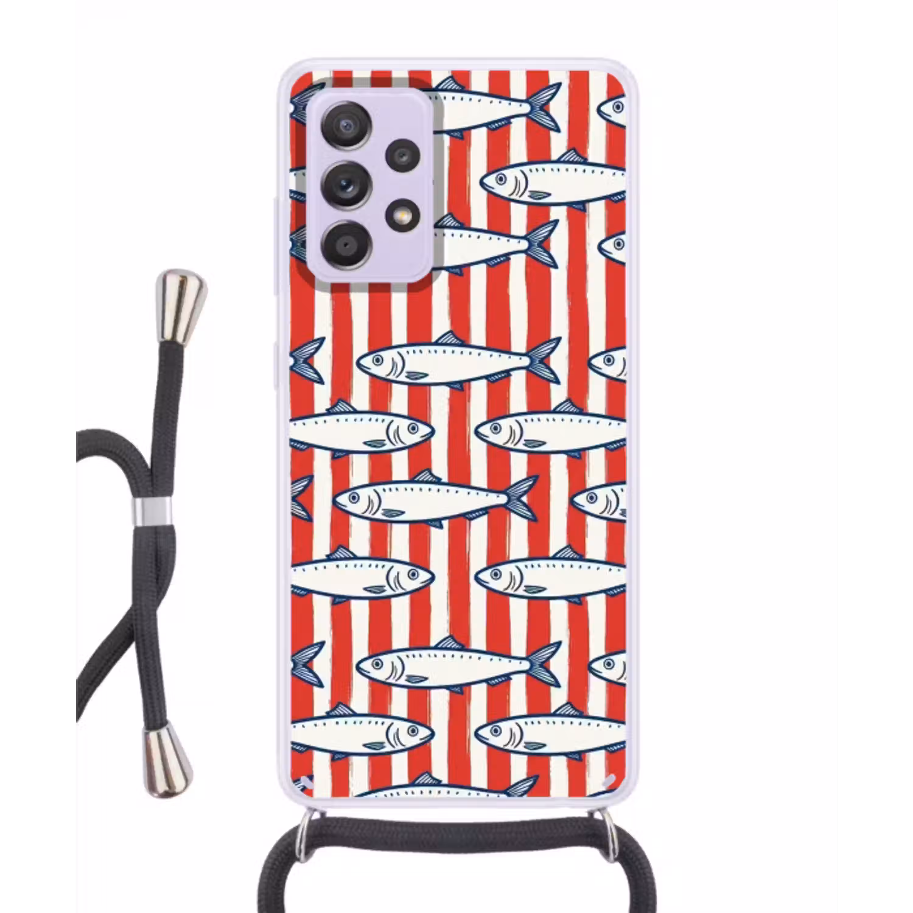 Vis - Patroon - Strepen - Illustratie - Rood Hoesje Samsung Galaxy A52 5G met koord klein -3d