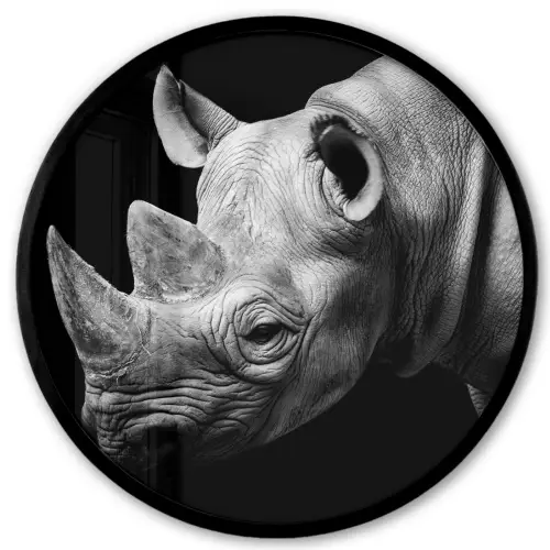 Dieren - Neushoorn - Zwart - Wit - Portret Fotolijst rond zonder passe partout klein -3d