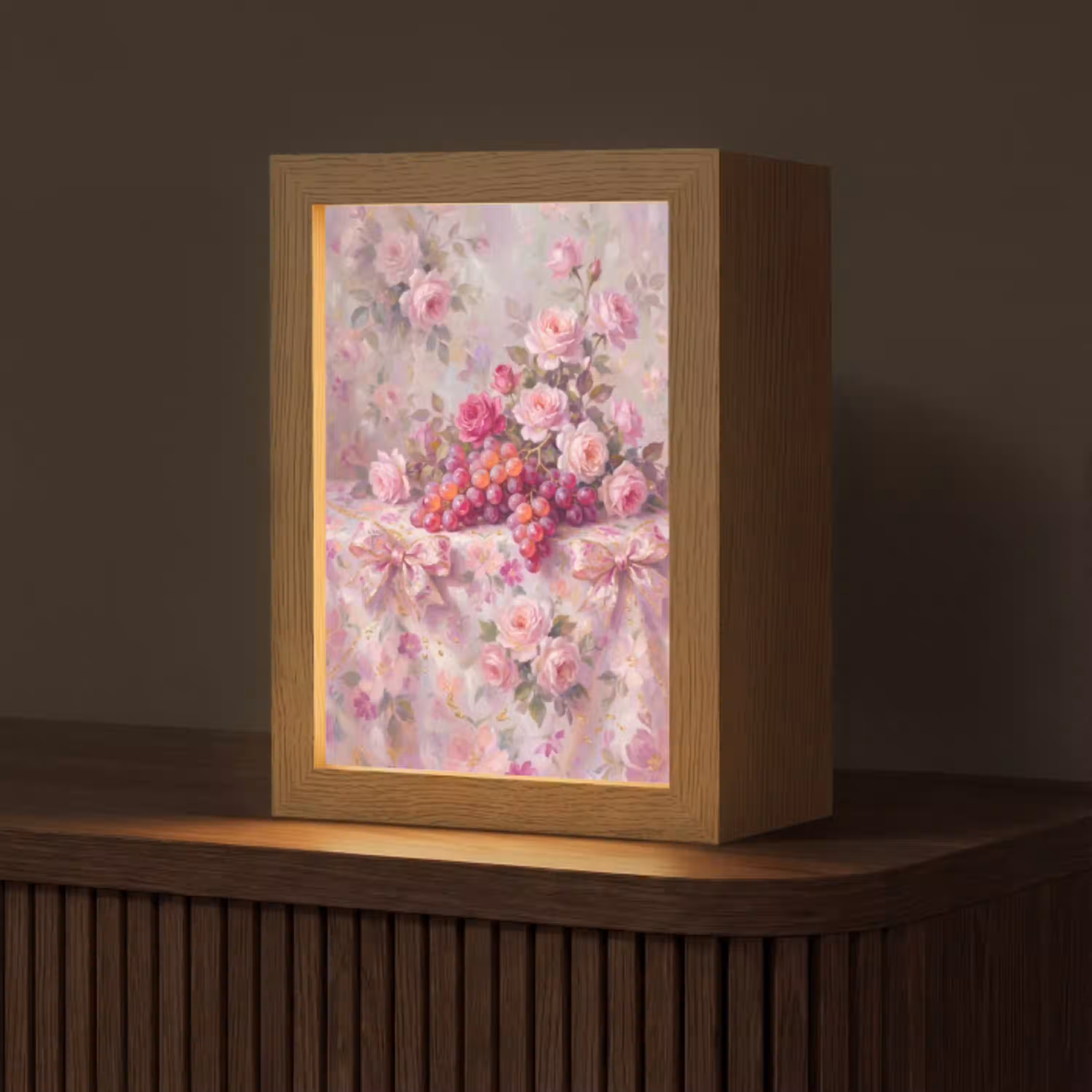 Eten - Bloemen - Stilleven - Roze - Goud Light Box met kabel (Tafellamp) klein -z3d_website