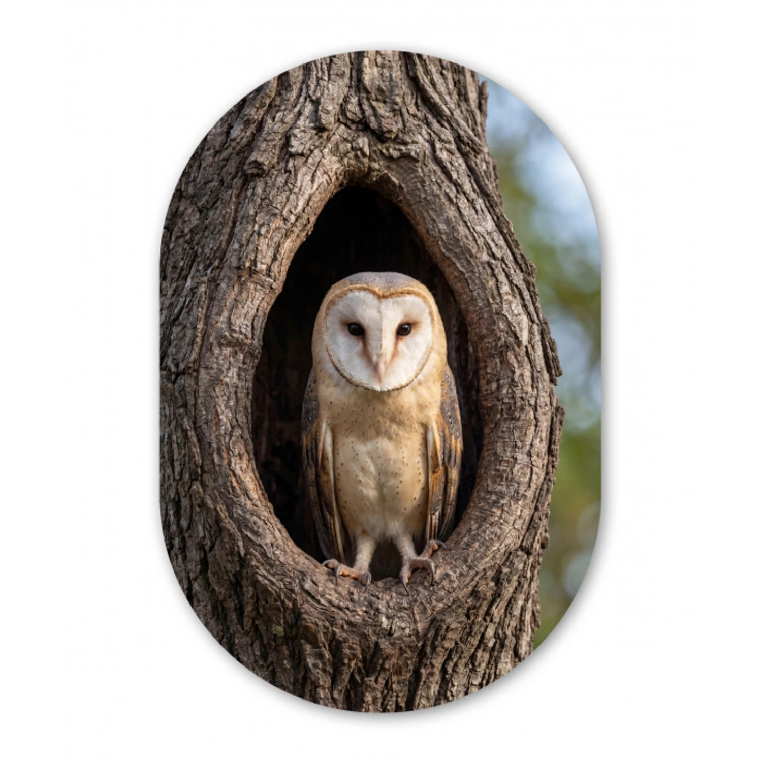 Kerkuil - Boom - Natuur - Bruin Wandcirkel Ovaal Aluminium middel -3d