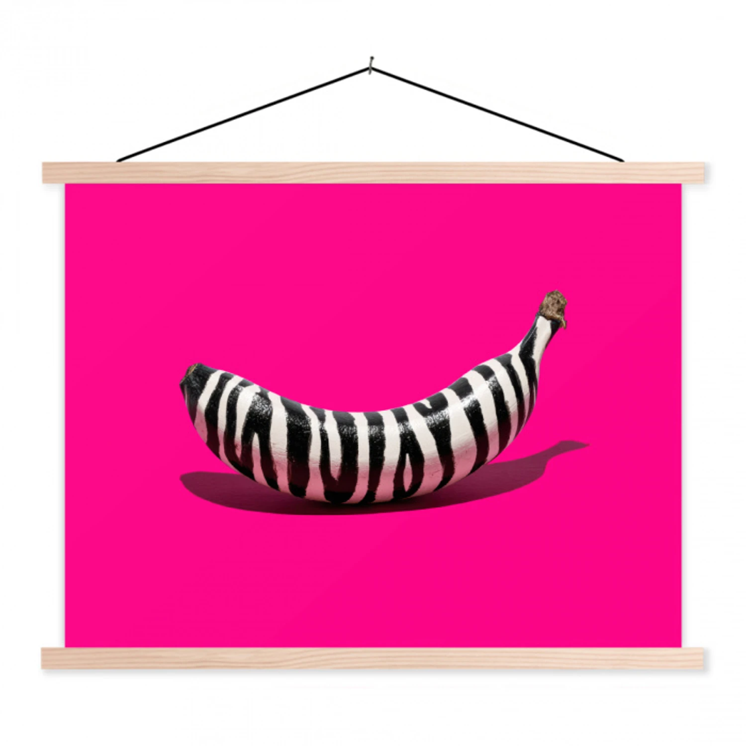 Banaan - Zebraprint - Roze textielposter latten blank klein -3d