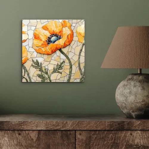 Klaprozen - Oranje - Mozaïek - Bladeren aluminium wit klein -sfeer2