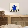 Vaas - Blauw - Geblokt - Modern aluminium wit klein -sfeer3