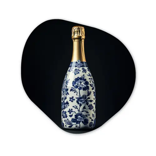 Champagne - Bloemen - Goud - Chique Wandcirkel Organisch Plexiglas middel -3d