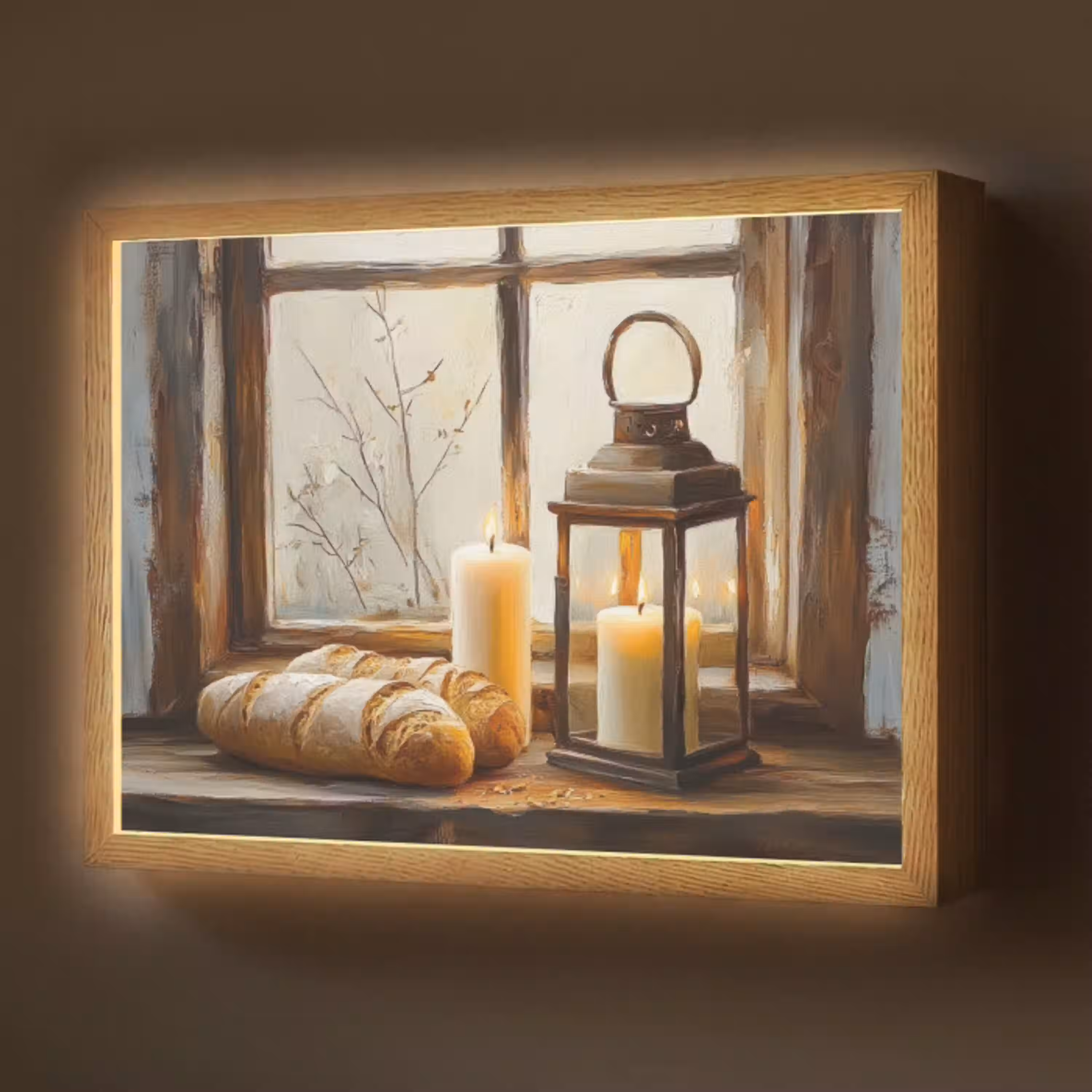 Stilleven - Rustiek - Kaarsen - Broden - Raam Light Box met batterij (Wandlamp) middel -z3d_website