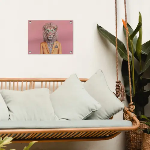Leeuw - Pak - Geruit - Bril tuinposter los doek klein -sfeer7