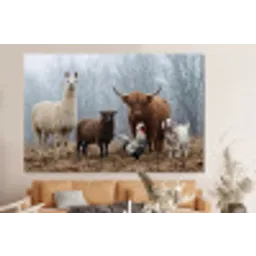 Boerderijdieren - Groep - Mist - Natuur - Rustiek forex 5mm xxl -bovenbank