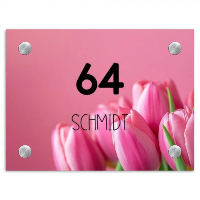 Roze tulpen - Modern Naambord Rechthoek middel -3d