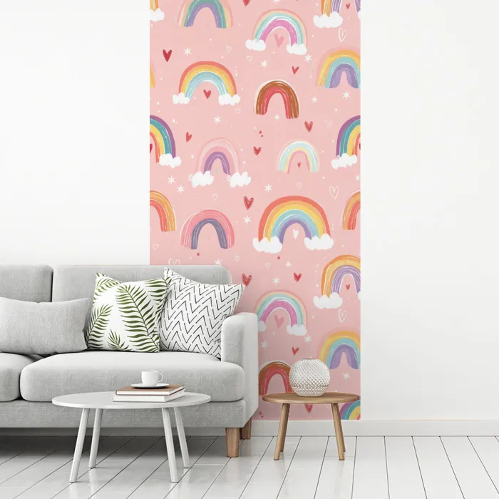 Regenboog - Patroon - Pastel - Handgetekend fotobehang vinyl groot -woonkamer