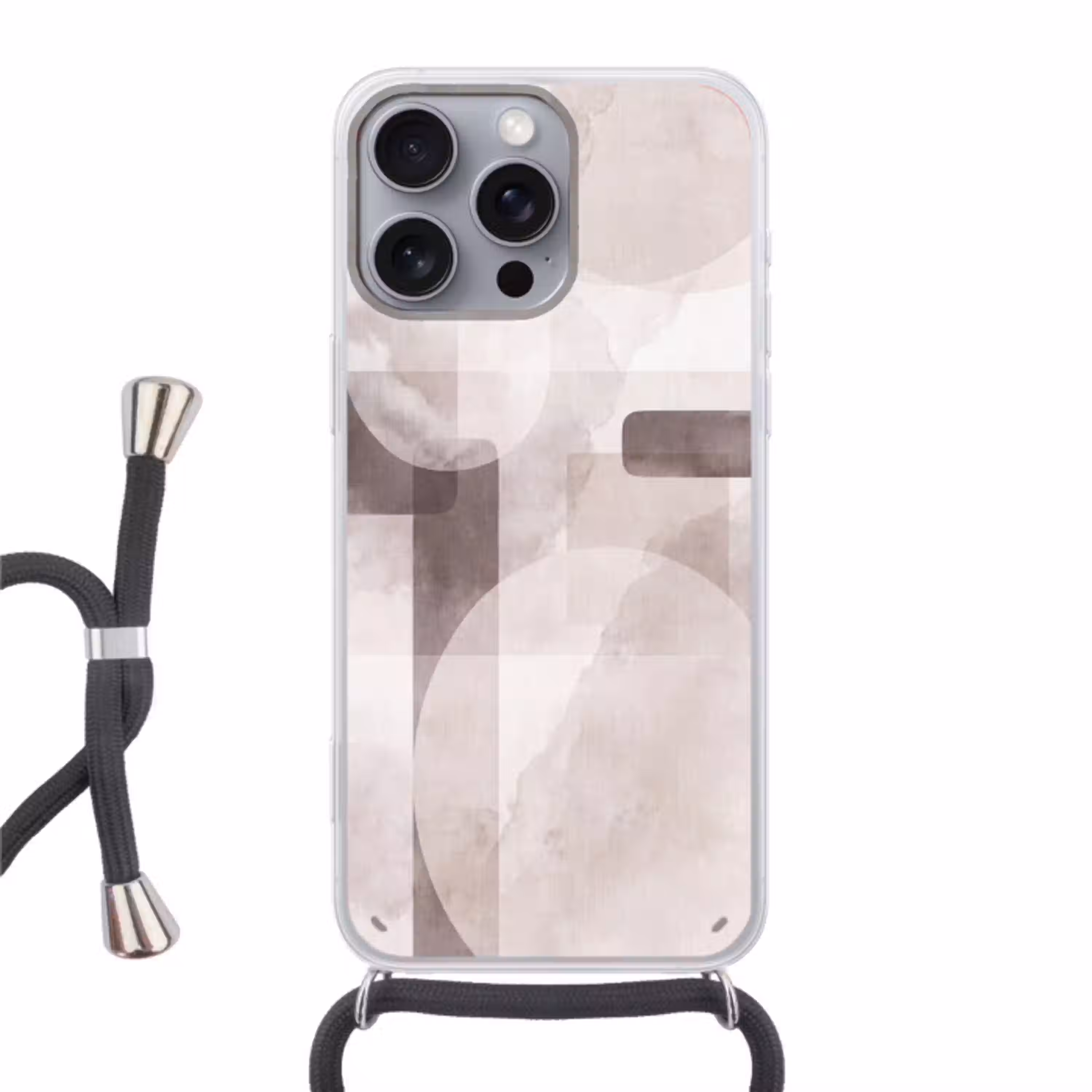 Abstracte vormen - Beige Hoesje iPhone 16 Pro Max met koord klein -3d