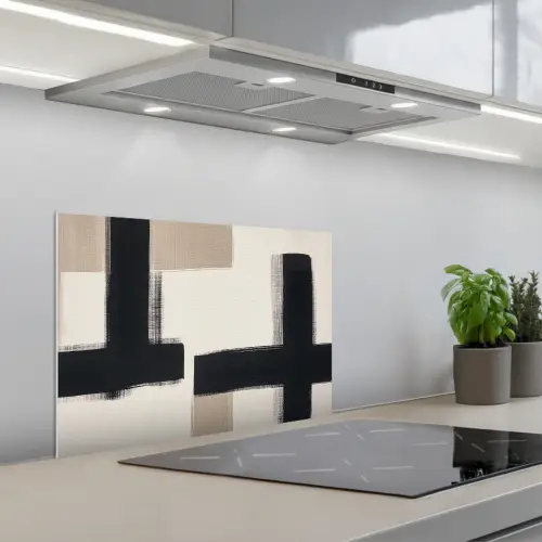 Zwart - Abstract - Japandi keuken achterwand spatscherm klein -3d_schuin