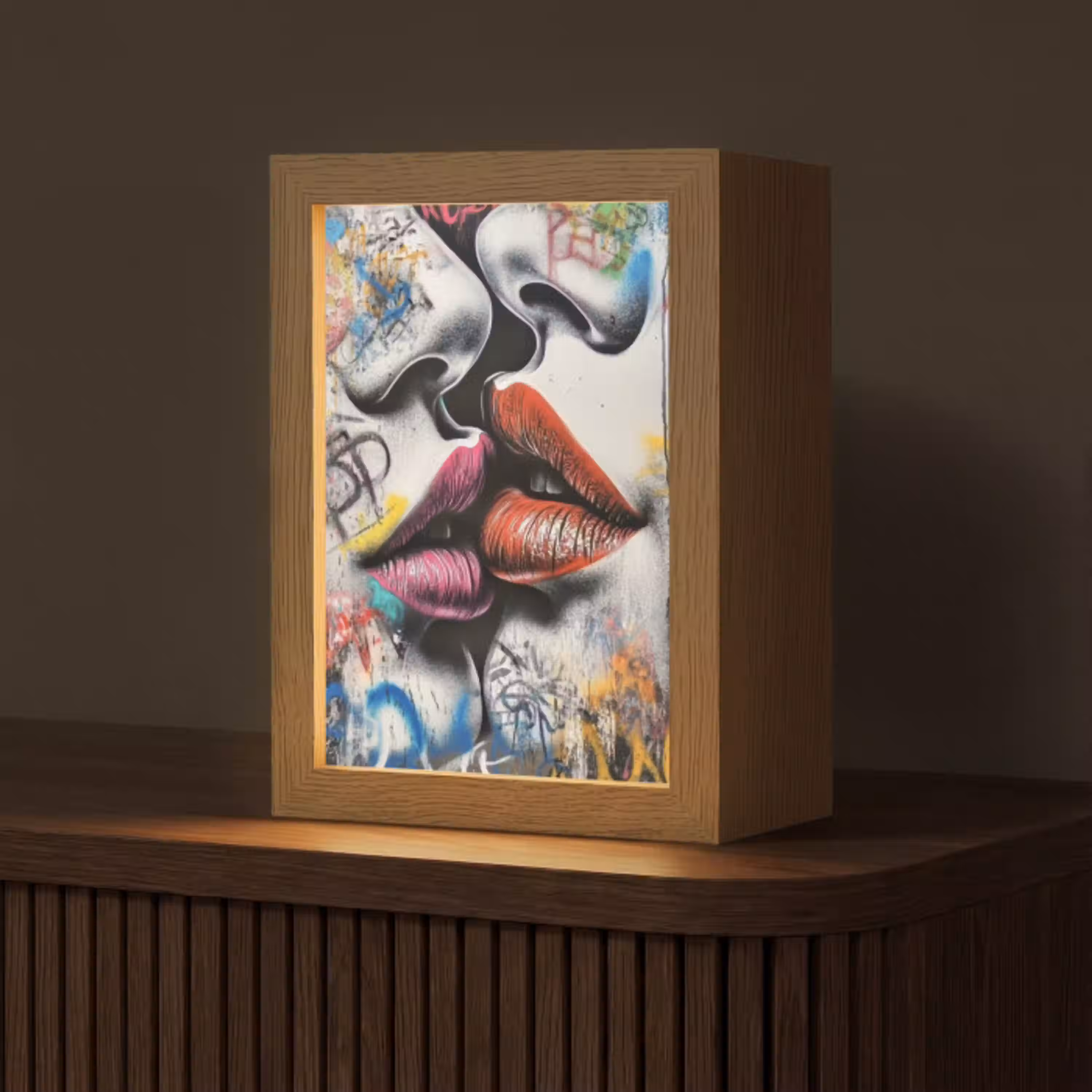 Street art - Lippen - Kus - Graffiti Light Box met kabel (Tafellamp) klein -z3d_website